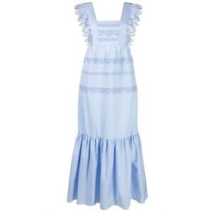 Self-Portrait Broderie Anglaise Maxi Dress Size 4 Light Blue Cotton Ruffle EUC